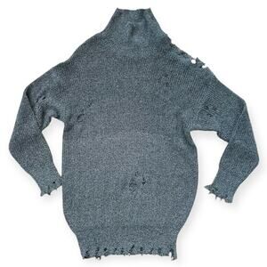 POL Gray Distressed Knit Grunge Mock Turtleneck Oversized Sweater Size Small